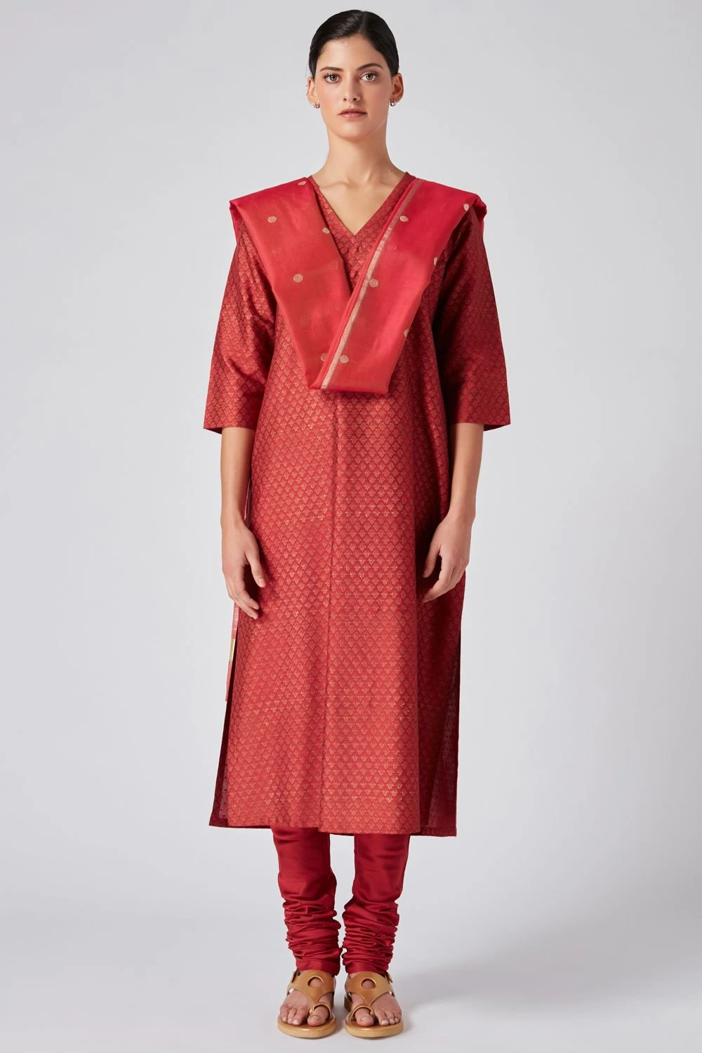 Red Cotton Silk Dupatta 1 Red Cotton Silk Dupatta