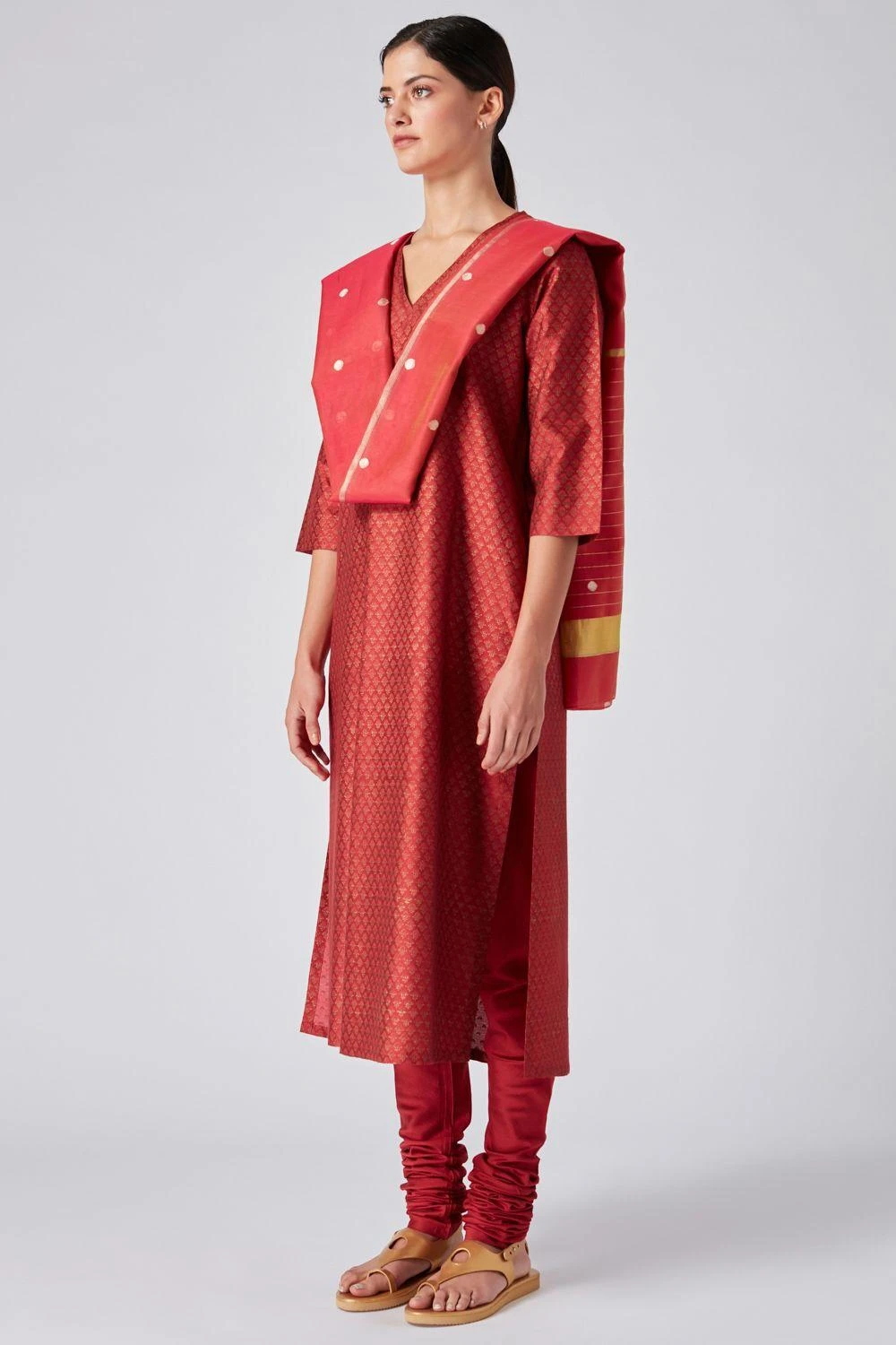 Red Cotton Silk Dupatta 2 Red Cotton Silk Dupatta - Image 2