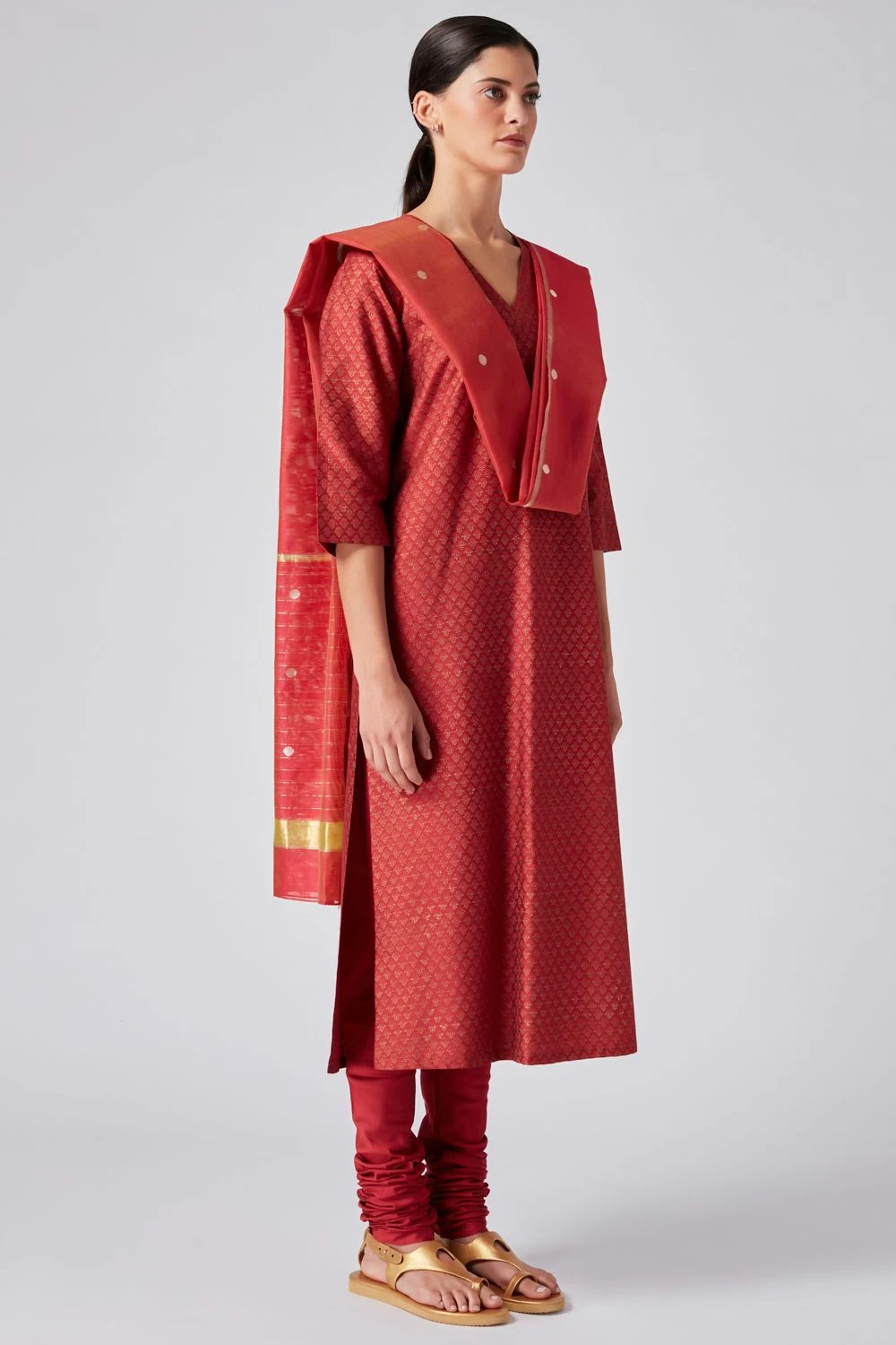 Red Cotton Silk Dupatta 3 Red Cotton Silk Dupatta - Image 3