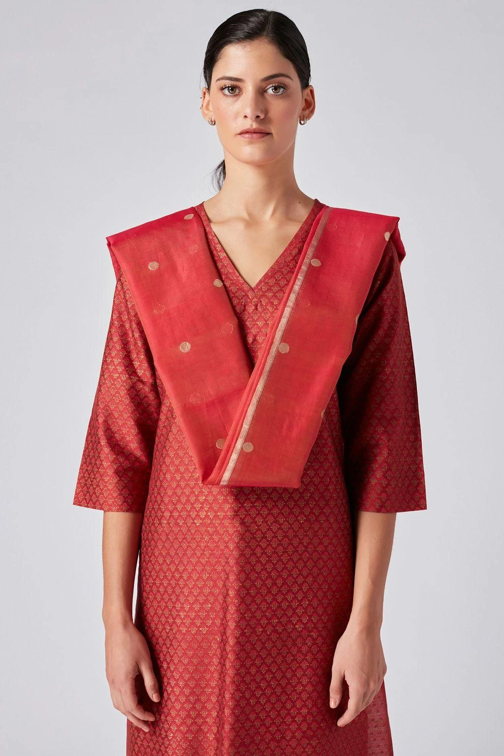 Red Cotton Silk Dupatta 4 Red Cotton Silk Dupatta - Image 4