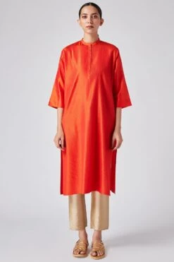 Orange Silk Kurta Set