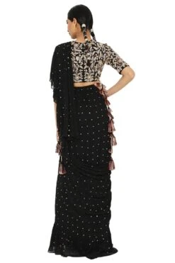 Payal Singhal Black Mukaish Frill Sari & Embroidered Blouse -Echo Clothing Store ps sr0011 5