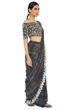 Payal Singhal Multi-colour Printed Crepe Drape Sari Set -Echo Clothing Store ps sr0012 3