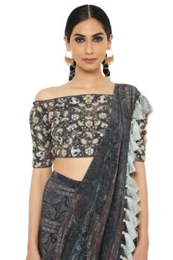 Payal Singhal Multi-colour Printed Crepe Drape Sari Set -Echo Clothing Store ps sr0012 4