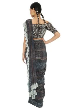 Payal Singhal Multi-colour Printed Crepe Drape Sari Set -Echo Clothing Store ps sr0012 5