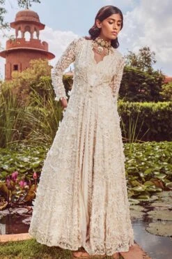 Ridhima Bhasin Ivory Floral Embellished Jacket Set