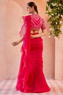 Ridhi Mehra Fuschia Embroidered Ruffle Sari 7 Ridhi Mehra Fuschia Embroidered Ruffle Sari -Echo Clothing Store rmdl 04 4 1
