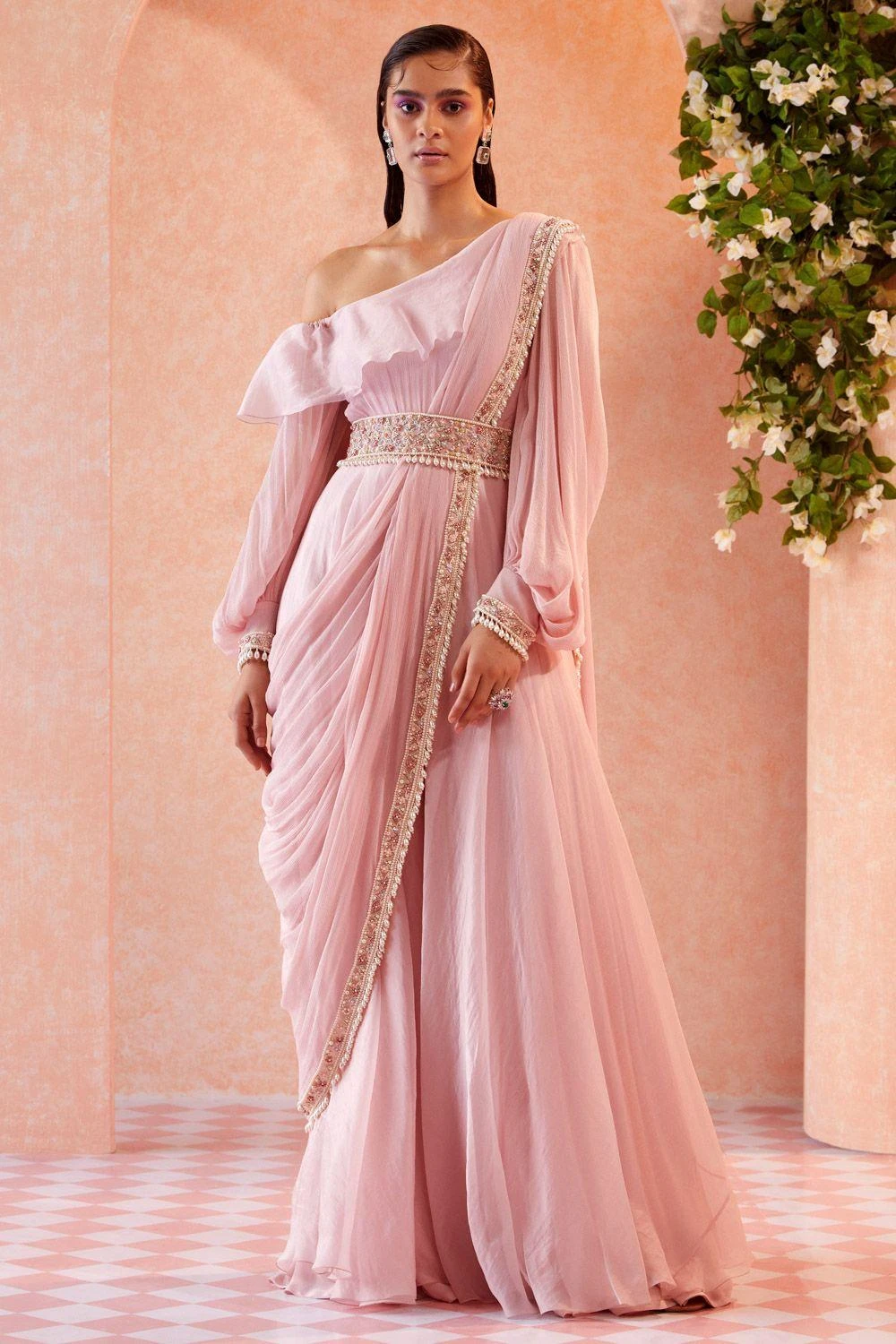 Ridhi Mehra Pink Ruffle Jumpsuit Set 1 Ridhi Mehra Pink Ruffle Jumpsuit Set