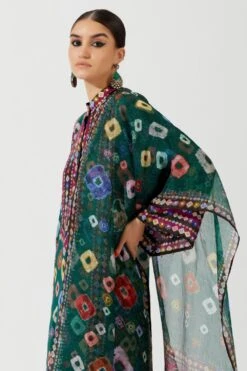 Rajdeep Ranawat Emerald Green Printed Kota Silk Stole -Echo Clothing Store rr 1132 3