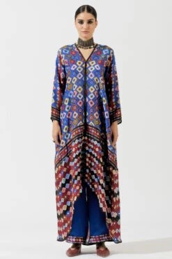 Rajdeep Ranawat Blue Bandhani Print Draped Dress