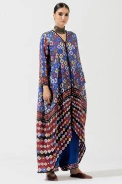Rajdeep Ranawat Blue Bandhani Print Draped Dress -Echo Clothing Store rr 1139 3