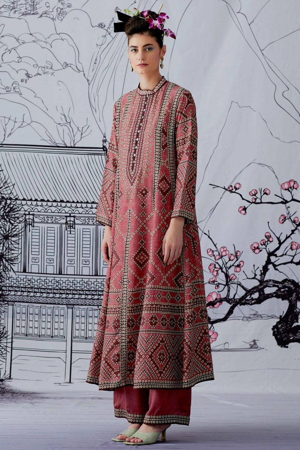 Rajdeep Ranawat Pink Bandhani Printed Anarkali & Palazzo Set 2 Rajdeep Ranawat Pink Bandhani Printed Anarkali & Palazzo Set - Image 2