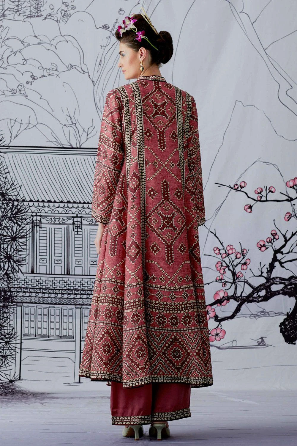 Rajdeep Ranawat Pink Bandhani Printed Anarkali & Palazzo Set 4 Rajdeep Ranawat Pink Bandhani Printed Anarkali & Palazzo Set - Image 4