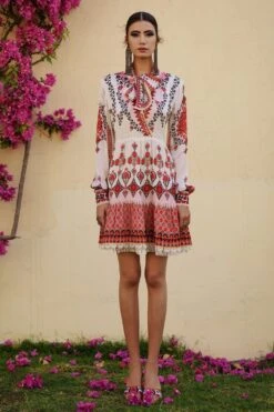 Rajdeep Ranawat Ivory Printed Silk Dress