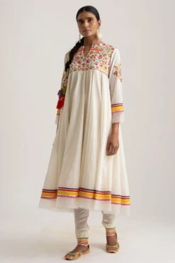 Ivory Anarkali With Floral Embroidery & Gota Work -Echo Clothing Store sa8 3