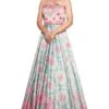 Siddhartha Bansal Pink & Green Floral Embroidered Gown