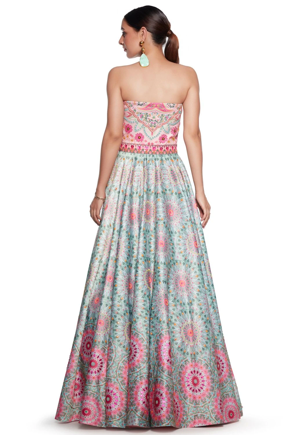 Siddhartha Bansal Pink & Green Floral Embroidered Gown 2 Siddhartha Bansal Pink & Green Floral Embroidered Gown - Image 2