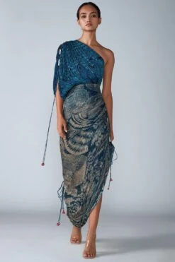 Saaksha & Kinni Blue Abstract Printed Sari Dress -Echo Clothing Store sk070928 1