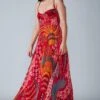 Saaksha & Kinni Pink Abstract Printed Micro Pleated Chiffon Dress