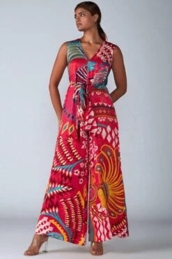 Saaksha & Kinni Pink Avian Print Jumpsuit With An Attached Belt