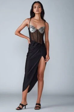 Saaksha & Kinni Black & White Abstract Printed Ruched Dress