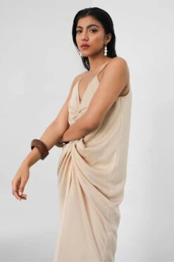 431-88 By Shweta Kapur Beige Satin Slip Dress -Echo Clothing Store slipdr3 3