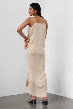 431-88 By Shweta Kapur Beige Satin Slip Dress -Echo Clothing Store slipdr3 4