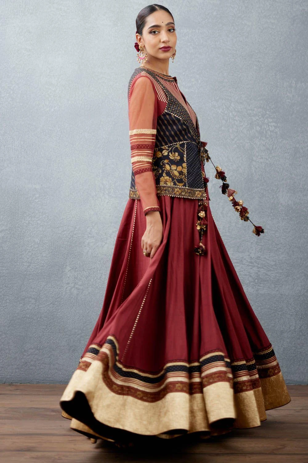 Torani Burgundy Bhagalpuri Printed Anarkali With A Jacket 2 Torani Burgundy Bhagalpuri Printed Anarkali With A Jacket - Image 2