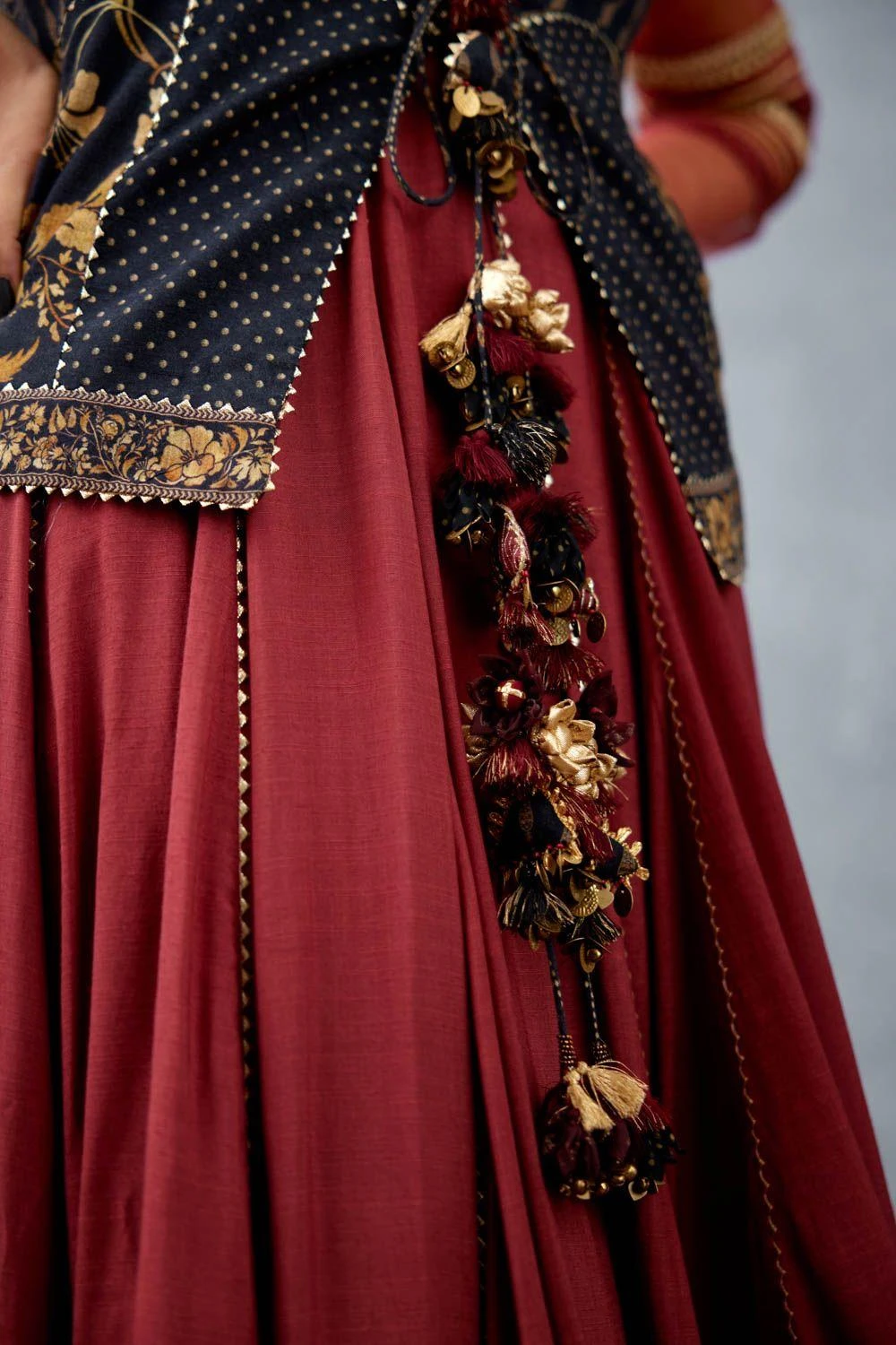 Torani Burgundy Bhagalpuri Printed Anarkali With A Jacket 3 Torani Burgundy Bhagalpuri Printed Anarkali With A Jacket - Image 3