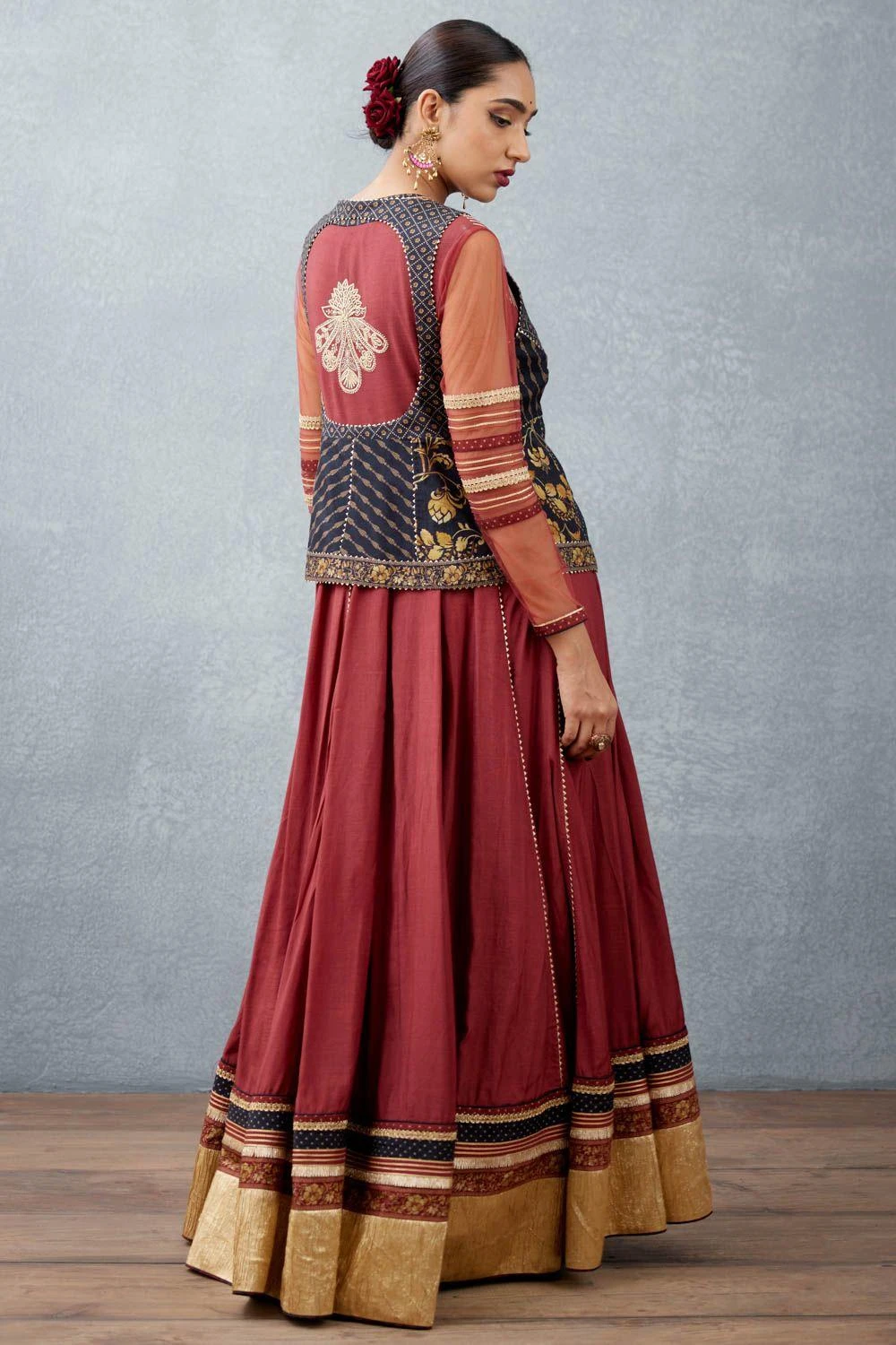 Torani Burgundy Bhagalpuri Printed Anarkali With A Jacket 6 Torani Burgundy Bhagalpuri Printed Anarkali With A Jacket - Image 6