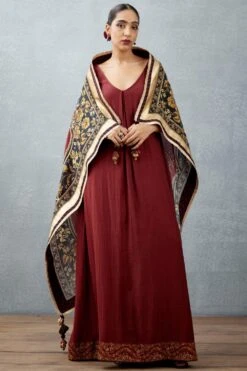 Torani Burgundy Bhagalpuri Printed Scarf