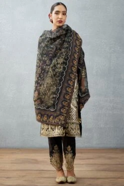 Torani Jet Black Printed Scarf