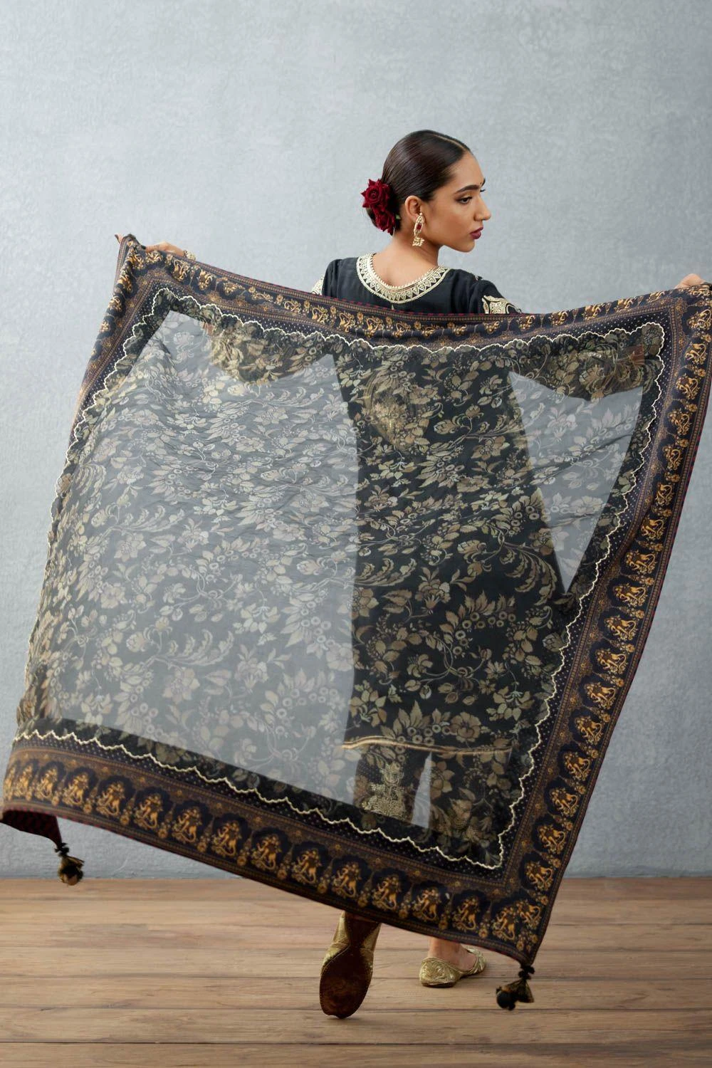 Torani Jet Black Printed Scarf 6 Torani Jet Black Printed Scarf - Image 6