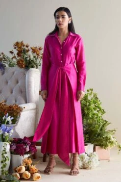 Twinkle Hanspal Fushcia Pleated Jumpsuit 5 Twinkle Hanspal Fushcia Pleated Jumpsuit -Echo Clothing Store trs19 3