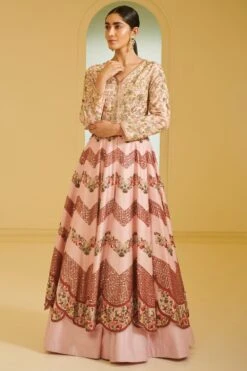 Varun Bahl Light Pink Chevron Kalidar Anarkali -Echo Clothing Store vbcw20lh 024 3
