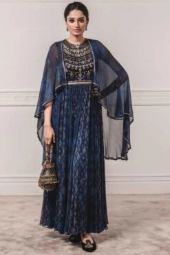 Tarun Tahiliani Indigo Chiffon Anarkali Set