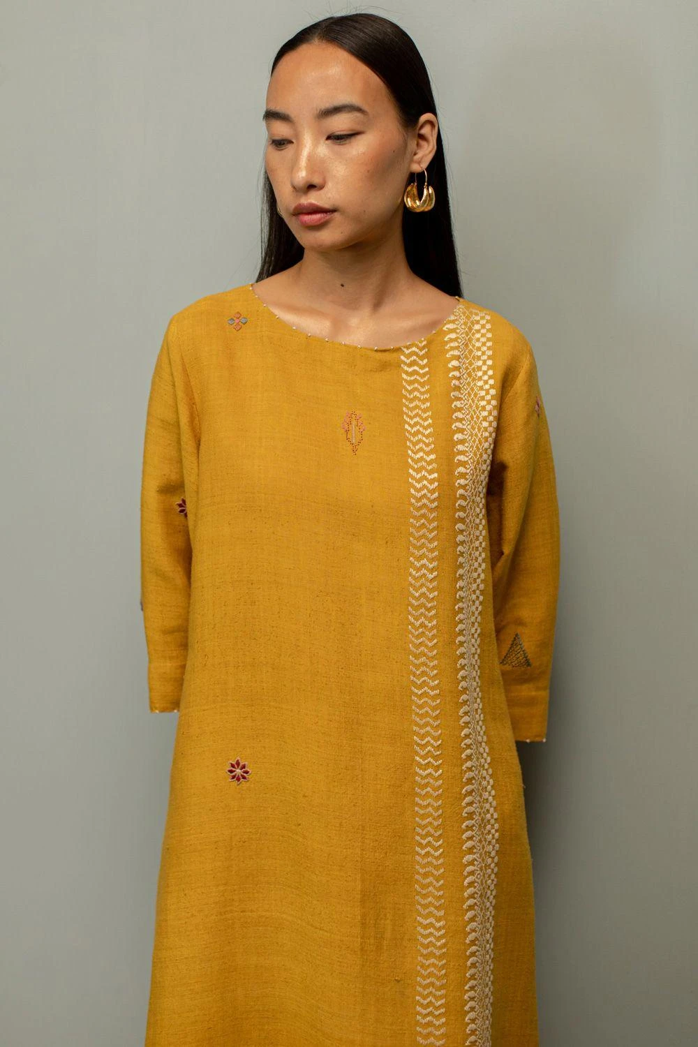 Divyam Mehta Yellow Matka Silk Kurta Set With Kantha Details 2 Divyam Mehta Yellow Matka Silk Kurta Set With Kantha Details - Image 2