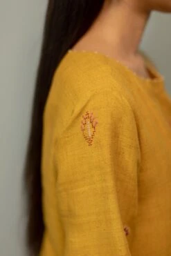 Divyam Mehta Yellow Matka Silk Kurta Set With Kantha Details 6 Divyam Mehta Yellow Matka Silk Kurta Set With Kantha Details -Echo Clothing Store y 5453 3