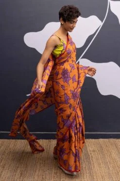 YAM Orange Maui Print Sari