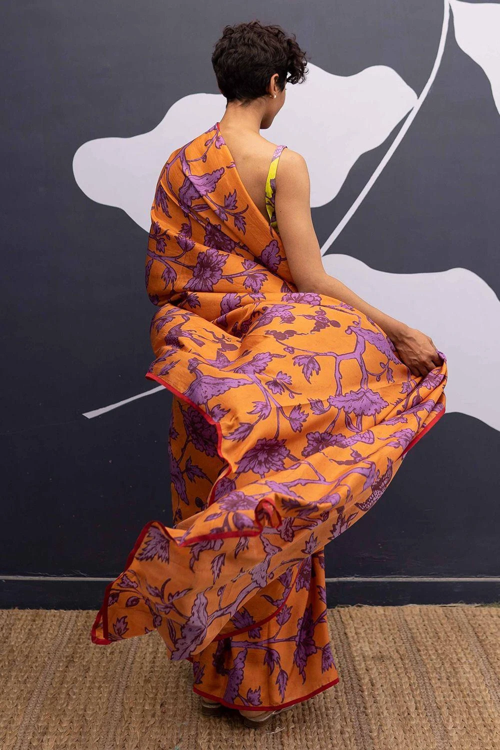 YAM Orange Maui Print Sari 2 YAM Orange Maui Print Sari - Image 2